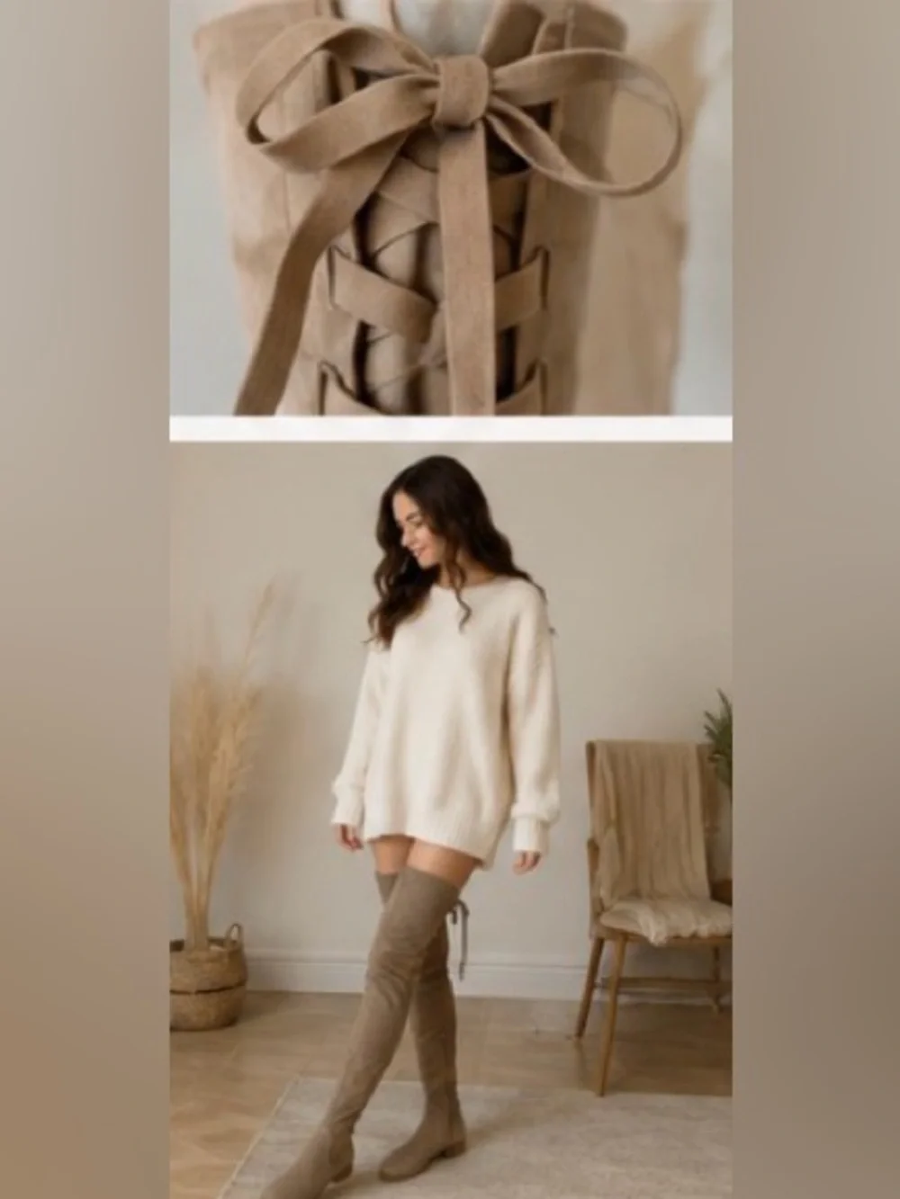 Over-the-Knee Taupe Suede Boots - Women